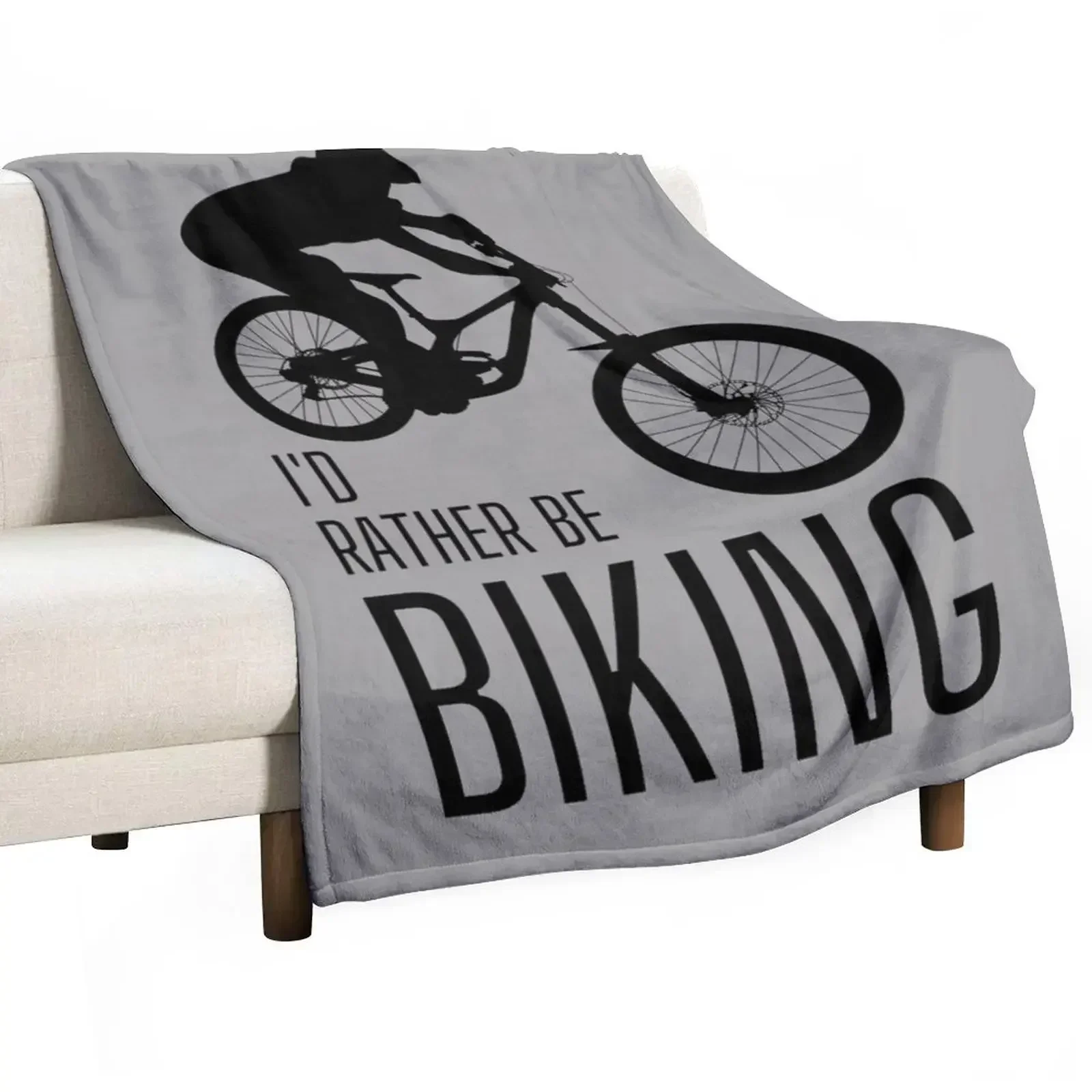 I'd rather be biking. MTB. Mountain biker. Downhill. Black Throw Blanket Sofa Throw Cute Plaid Shaggy Single funny gift Blankets