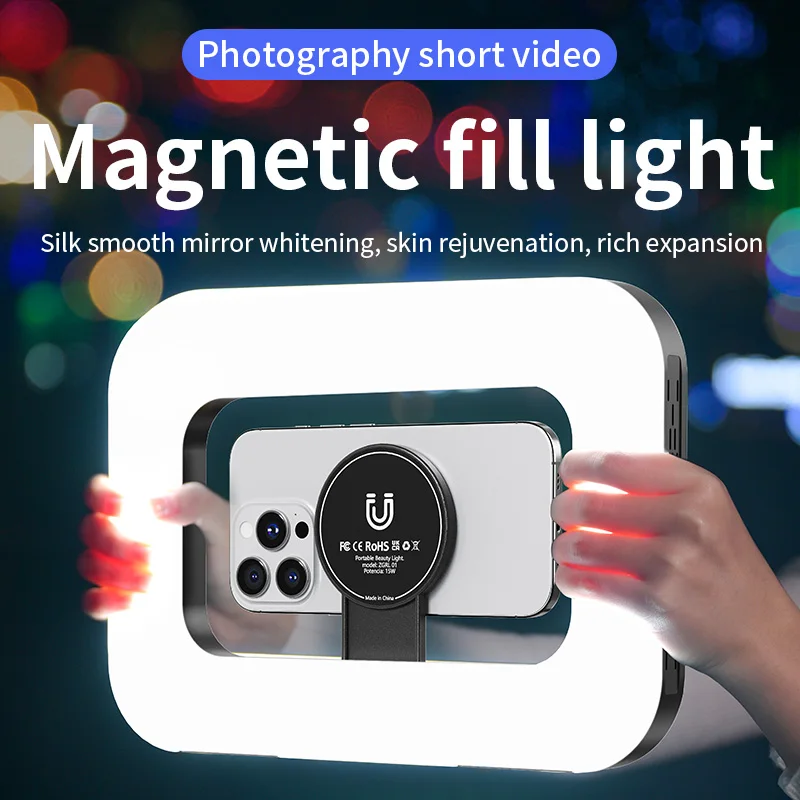 Anillo de Luz LED Magnético Portátil Recargable para Teléfono, Transmisión en Vivo, Fotografía y Selfies