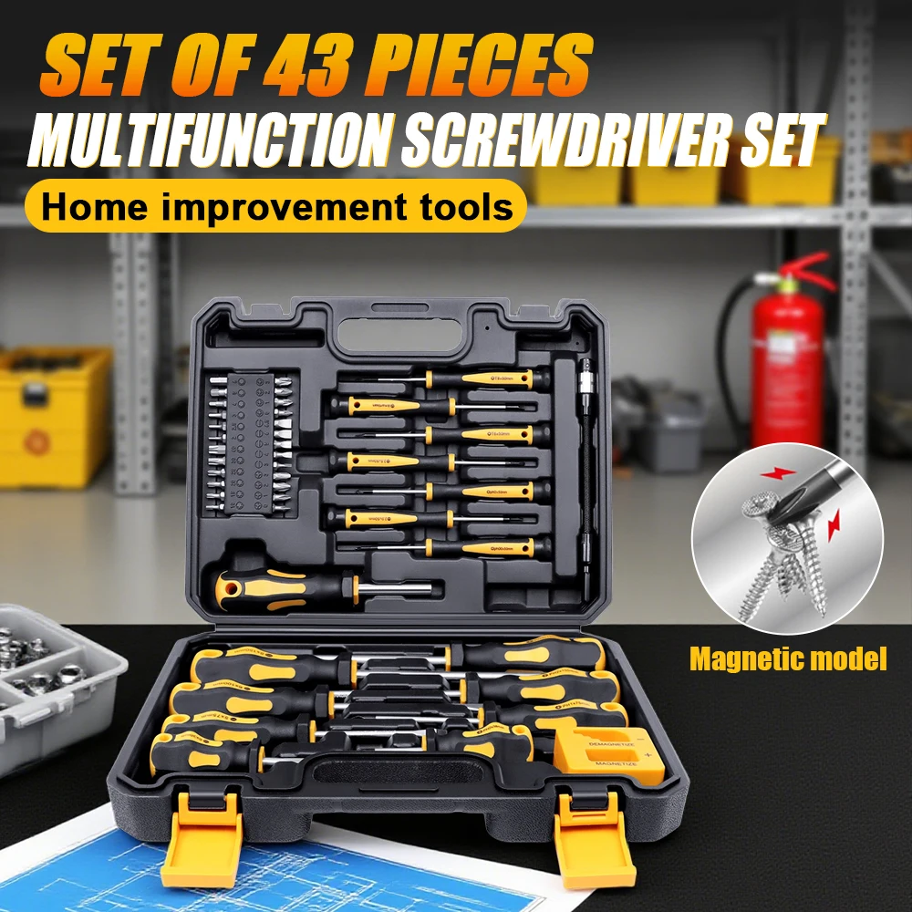 Магнитная отвертка, набор из 43 предметов, комбинированный набор отверток Torx с крестообразным шлицем, портативный ручной инструмент с футляром