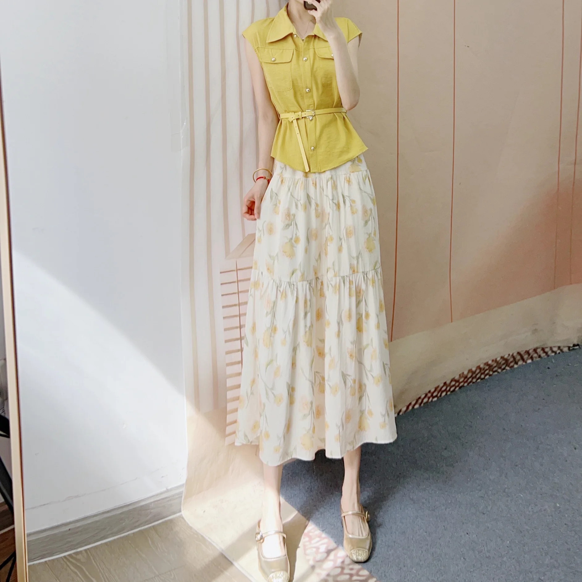 

Elegant Ethnic Style Silk Blend Printed Slim Fit A-line Skirt, Suitable For Casual Vacation Wear, Comfortable And Lightweight