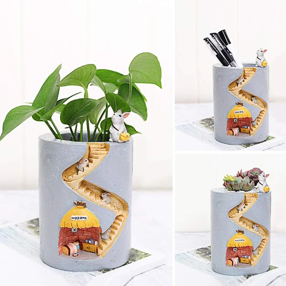 

Creative Resin Plants Flower Pots Succulents Planter Planting Container Rabbit Hedgehog Flowerpot for Desktop Ornament Gift