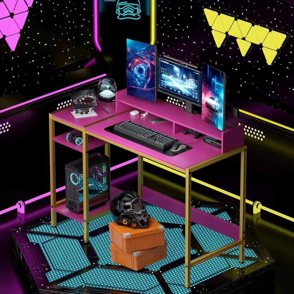 Gaming Desk - 39" Home Office Desk with Storage, Writing Desk with Monitor Stand, Modern Simple Study Corner Table, Adjustable