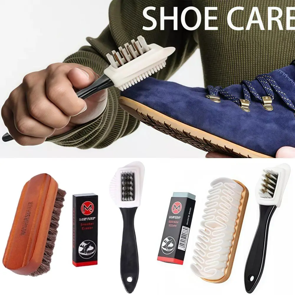 3 pçs/set com borracha kit escova de camurça escova macia remoção de manchas nubuck escovas kit multifuncional escova de limpeza de sapato