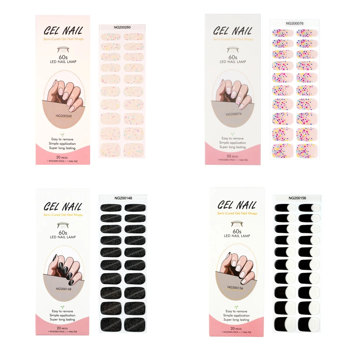 

16/18/20Tips French Gel Nail Strips Patch Sliders Adhesive Waterproof Long Lasting Full Cover Gel Nail Stcikers UV Lamp Need