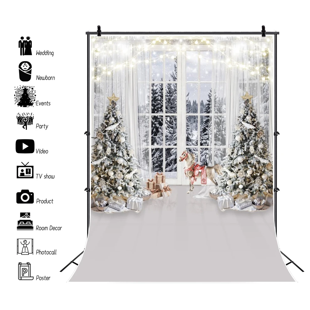 Christmas Backdrop Xmas Tree Gifts Toy Wood Floor Baby Kids Family Portrait Photography Background Decor Poster Photostudio Prop