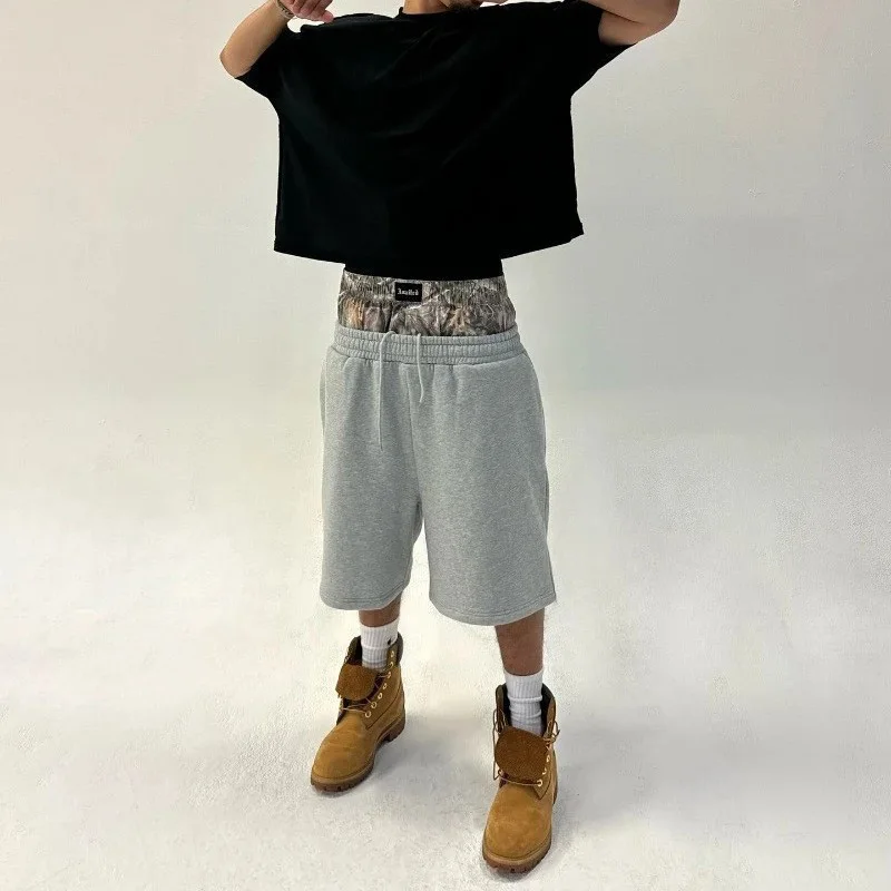 2025 뉴 여름 Y2K 레트로 반바지 위장 패턴 더블 허리 수 놓은 streetwear 여성 하라주쿠 힙합 스포츠 반바지