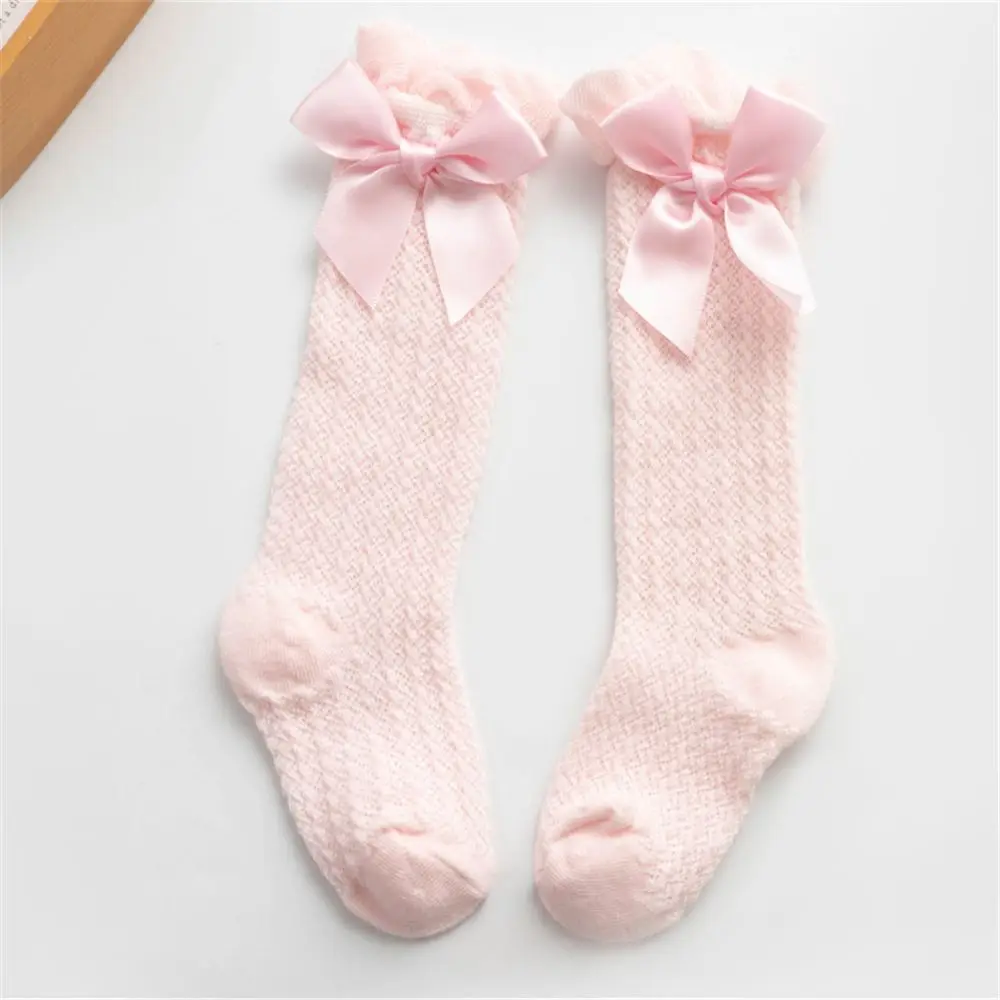 

High Quality Solid Color Soft Socks Bowknot Cotton Royal Style Bow Knee High Fishnet Socks Long Stocking Knee Stockings