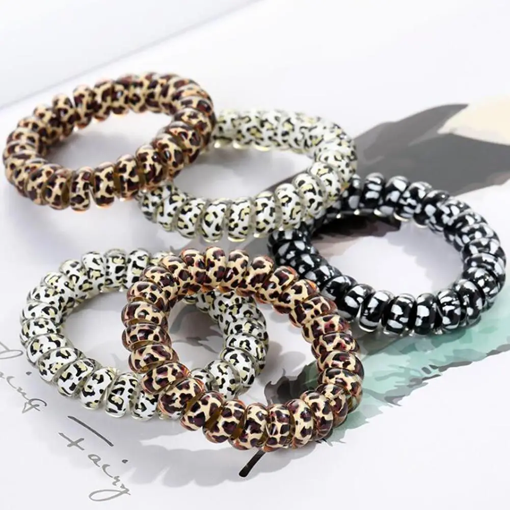 1Pcs Leopard Pattern Telephone Wire Elastic Hair Bands Girls Hair Ropes For Women  Spiral Rubber Band Hair Ties Hair Accessories