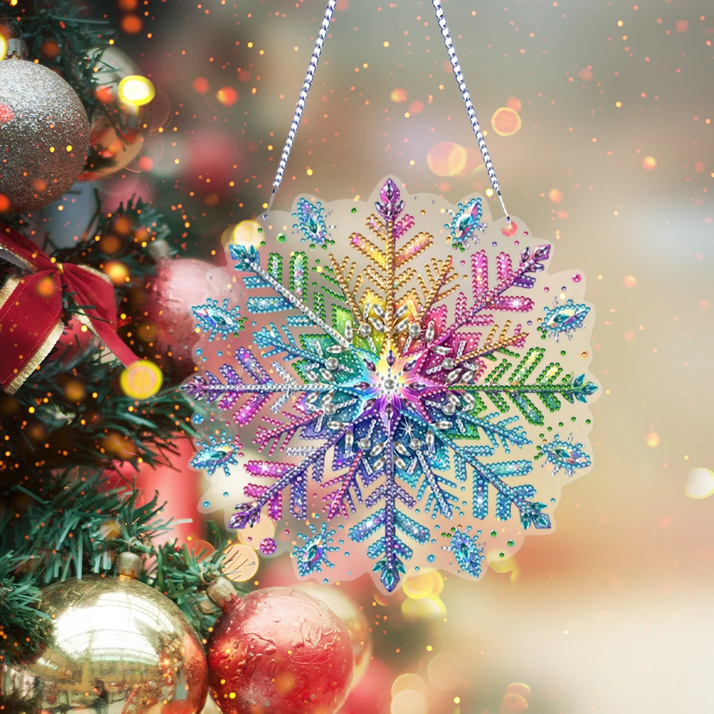 

Snowflake Theme 2D/Flat DIY Hanging Diamond Art Kits Diamond Painting Set Diamond Art Pendant DIY Home Decor Hanging Charm
