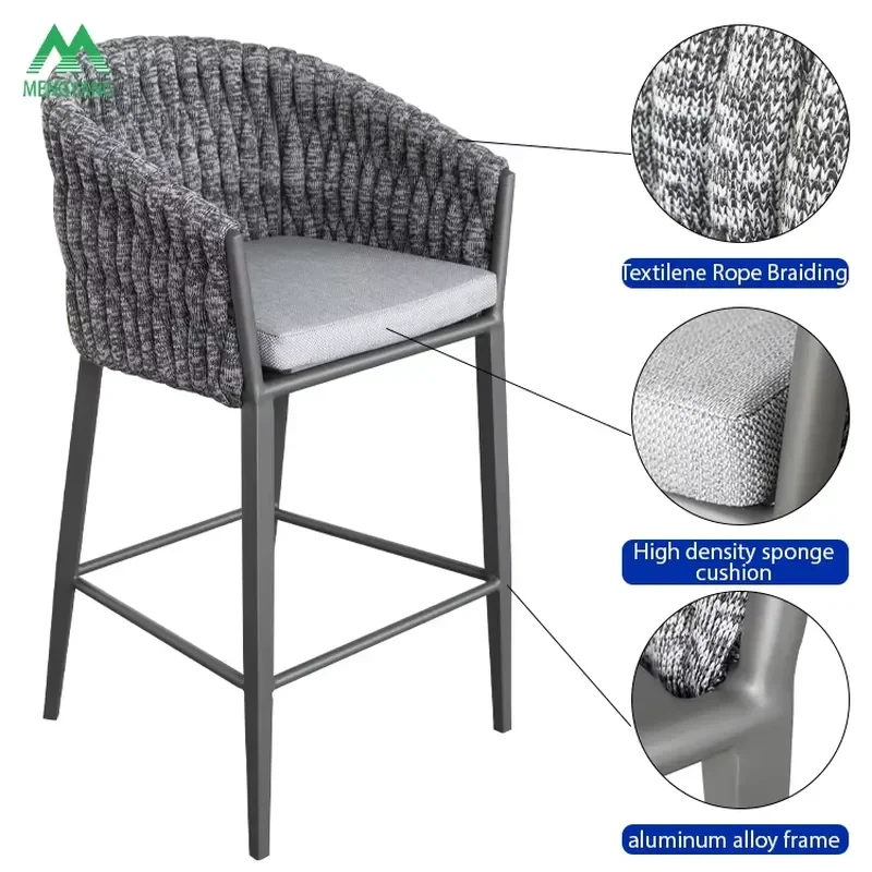 Factory Stools bar Chairs With Aluminum Alloy Frame Customizable Color Garden Outdoor Furniture Set