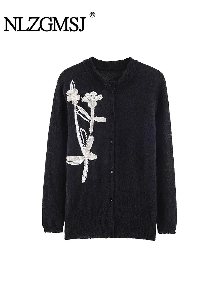 

NLZGMSJ 2026 Spring Autumn Casual Chic Women Cardigan Long Sleeve Flower Embroidery Elegant Knitting Cardigans Sweater