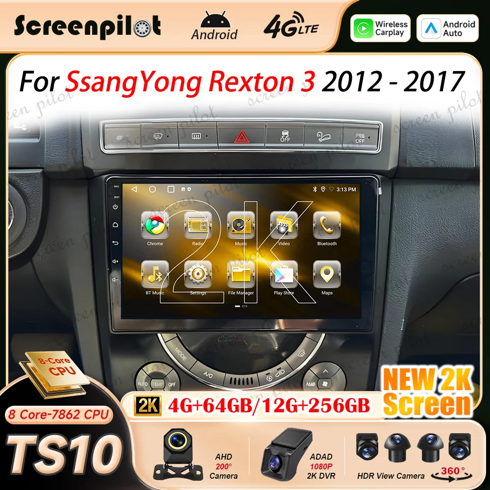 Android 16 Car Radio Stereo For SsangYong Rexton 3 W Y290 III  2012 2013 2014 - 2017 Multimidia Player GPS Carplay Android Auto
