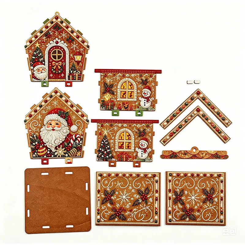 DIY Perlenkunst Weihnachtshaus Diamant-Malerei-Set Lebkuchenhaus-Form Weihnachts-Hängeornament-Set für Heimdekoration Geschenk – Detail 6