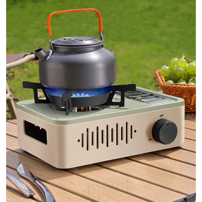 Customizable Mini Portable Butane Gas Stove for Outdoor Camping Picnic Cookware Iron Steel Metallic Manual Travel-Friendly