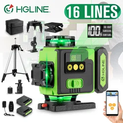 HGLINE 16 Lines 4D Laser Level APP Remote Control Rechargeable Self-leveling 360 Green Line leveling 6000mAh Big Li-ion Battery
