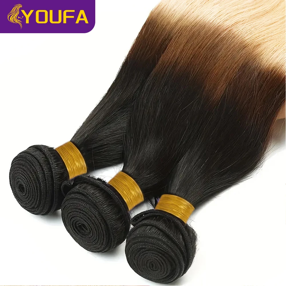 Ombre Blonde Human Hair Weave Bundles 1 Pc Lot 3 Tone 1B/4/27 Bone Straight Brazilian Pre Colored Human Hair Extension For Women