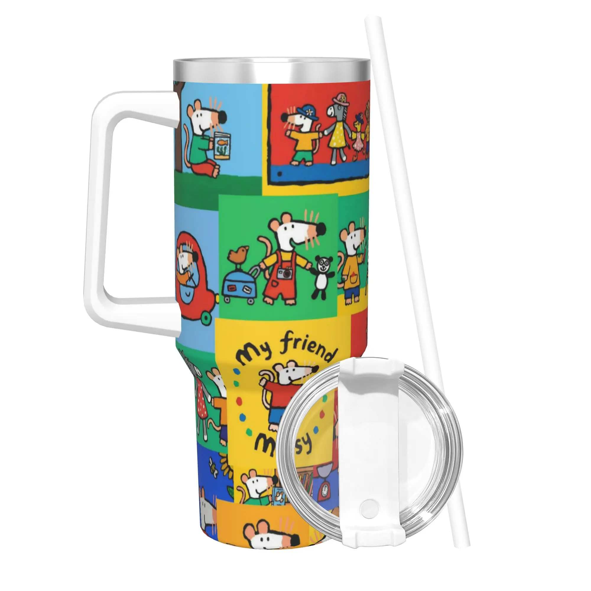 Maisy Mouse Tumbler With Straw  Stainless Steel Travel Mugs Double Wall Vacuum Insulated for Cold Or Hot 40oz