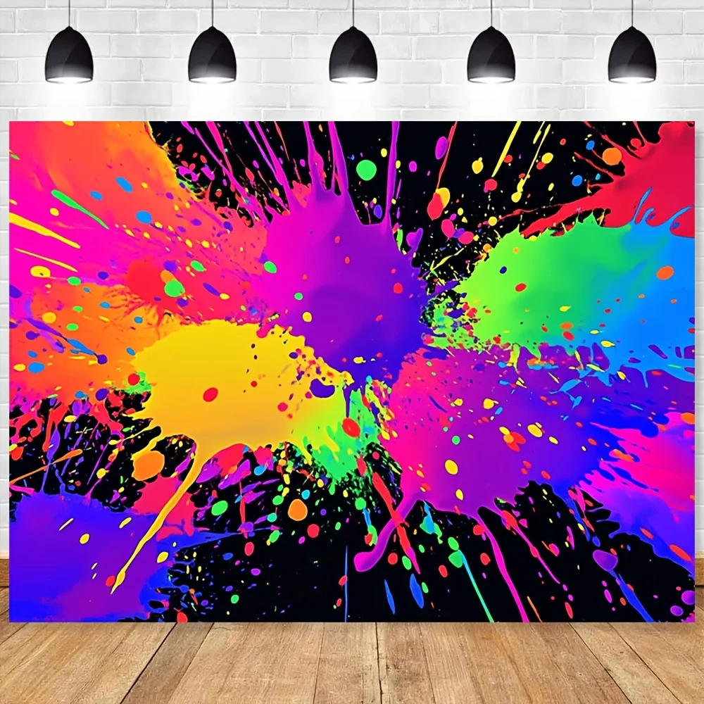 Un fond coloré et éclaboussé dans un style graffiti abstrait, représentant une fête artistique des années 1980 et 1990.