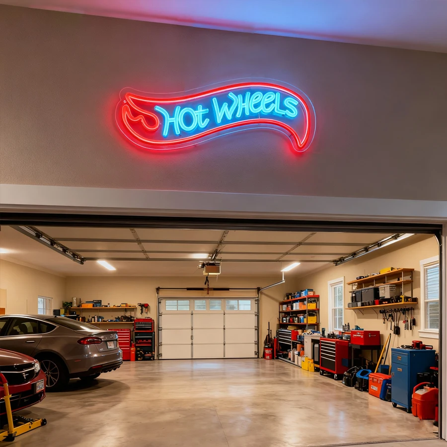 لافتة نيون Led من Hot Wheels، ضوء ليلي أيقونة شعار السباق، يعمل بمنفذ USB، جراج، غرفة النوم، غرفة الألعاب، ورشة عمل، ديكور كهف الرجل.