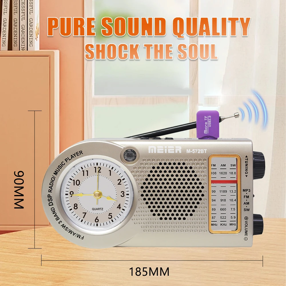 Kompakter Retro-FM/AM-Radioempfänger mit externem Wecker, Multibandradio, unterstützt USB-Verbindung