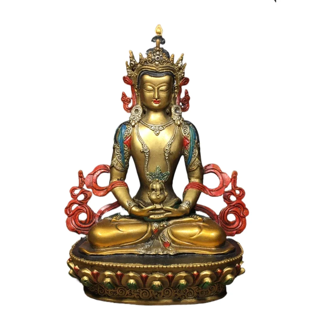 

Тибетское наследие, античная бронзовая окрашенная статуя долголетия Будды