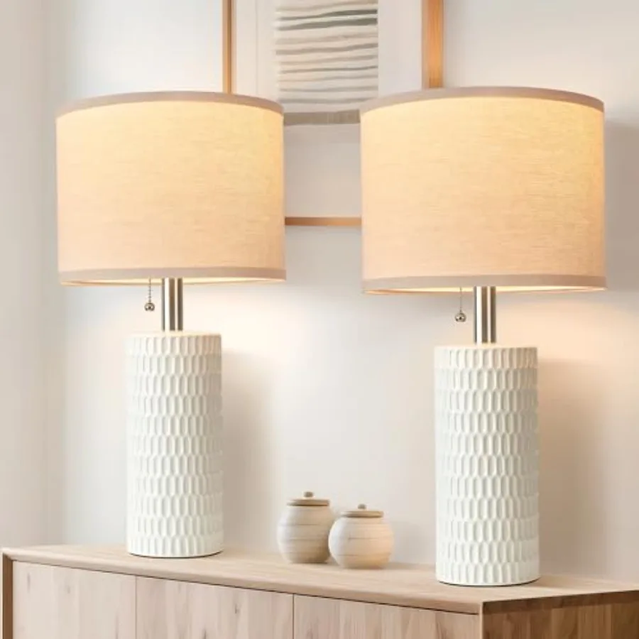 

20.5" Modern Ceramic Table Lamps for Bedroom Set of 2 Bedside Lamps for Night Stands with Beige Lampshade Farmhouse Table Lamp