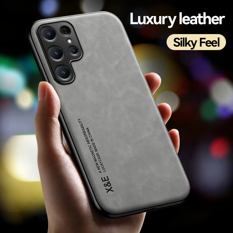 Luxury leather shockproof phone case for Samsung S25 S24 S23 S22 Ultra Plus A56 A55 A54 A36 A16 A15 car magnetic bracket cover