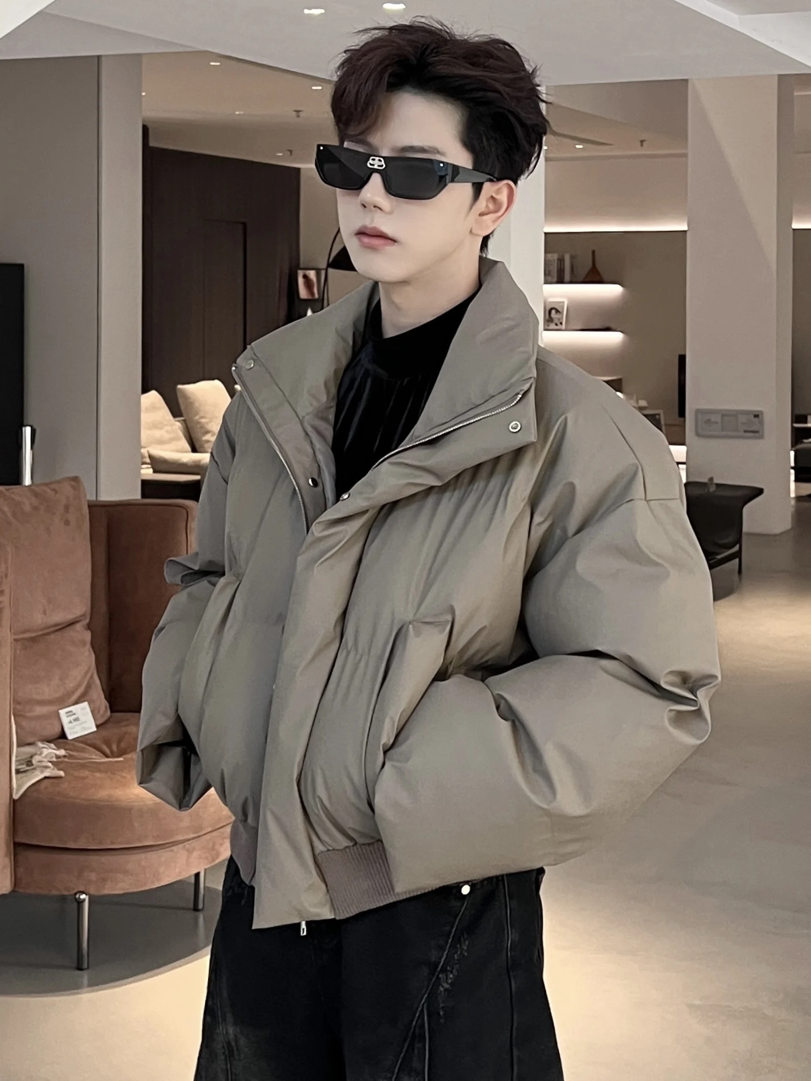 

Мужское зимнее хлопковое пальто American Sle ort Thiened Cotton Jaet с воротником-стойкой, свободное универсальное хлопковое пальто