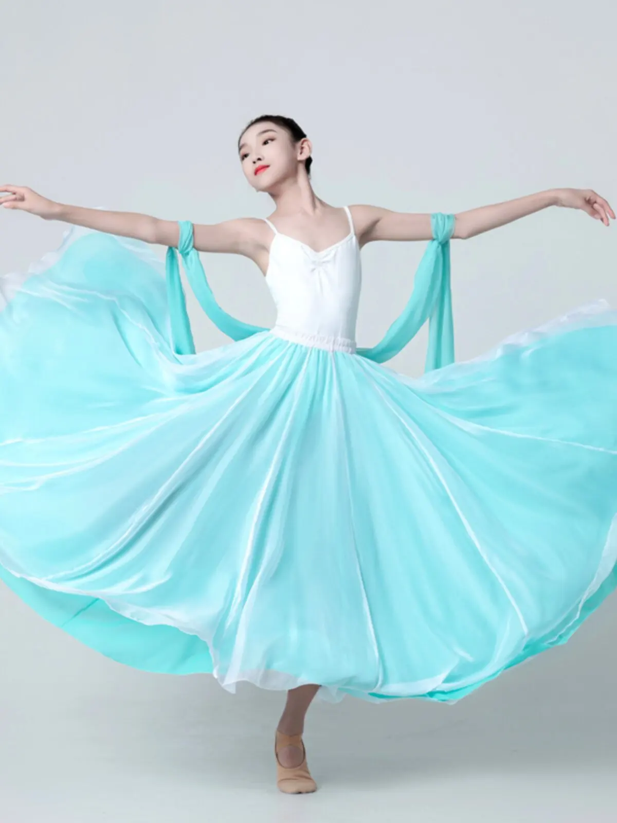 

720 Degree Kids Girl Flamenco Dance Skirt Women Double-Layer Ballroom Dance Long Skirt Cassical Dance Performance Costume