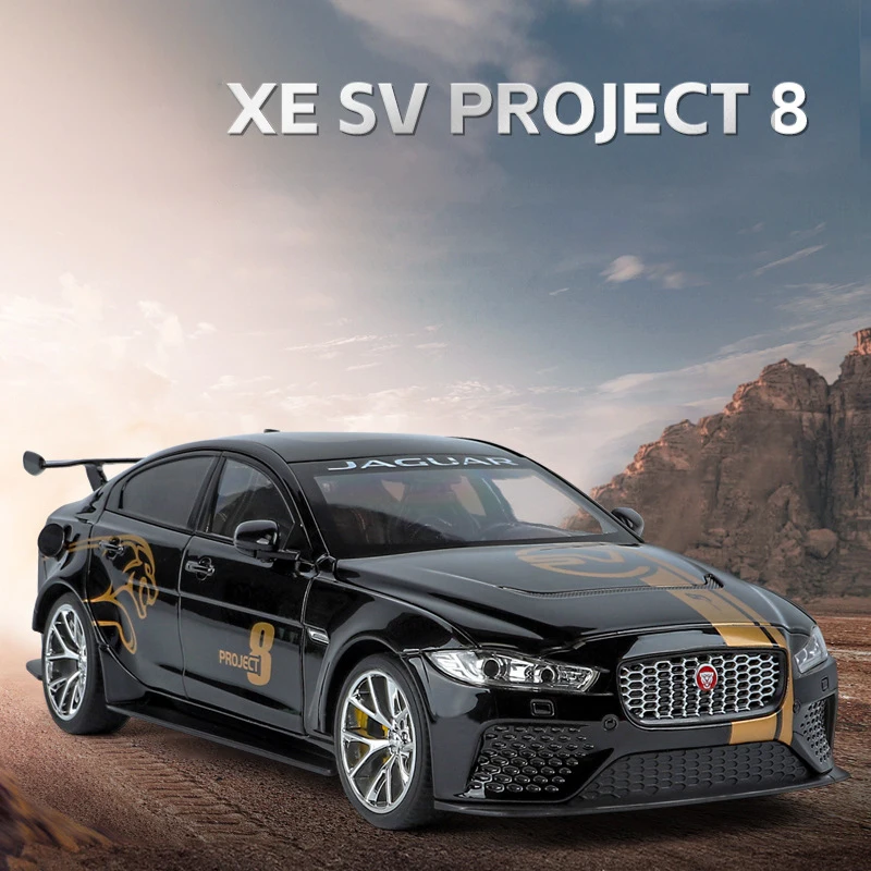 Large Size 1/18 Jaguar XE SV Project 8 SUV Alloy Sports Car Model Diecast Metal Car Vehicles Model Sound and Light Kids Toy Gift