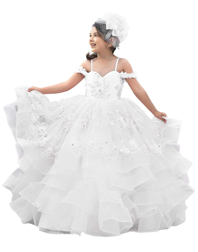 

Белое элегантное праздничное платье для девочек с пышным вырезом-сердечком и тонкими бретельками, детское вечернее платье для дня рождения и первого причастия