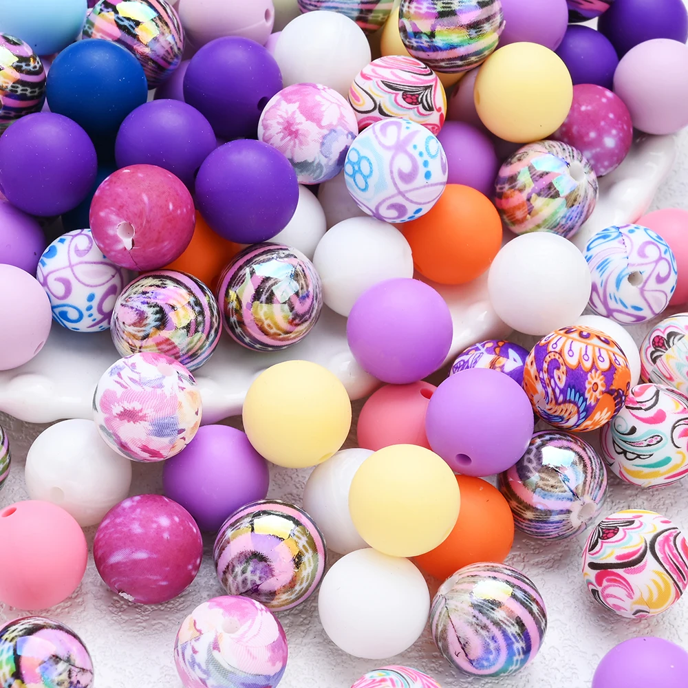 

25Pcs Silicone Round Beads Set Colorful Bulk Focus Beads for DIY Baby Pacifier Chains Teething Necklaces Jewelry Accessories