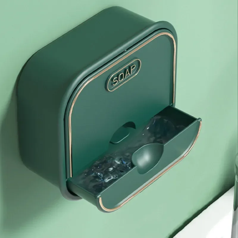 1pc Double Creative Drain Soap Storage Box Multifunctional Household Laundry Soap Box Hole-free Wall-mounted Drawer Soap Dish
