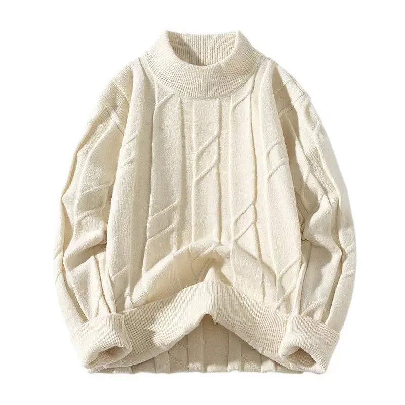 秋と冬の純粋な色の肥厚暖かいレトロセーターメンズカジュアルルーズ快適な大きいサイズ高品質ニットシャツ