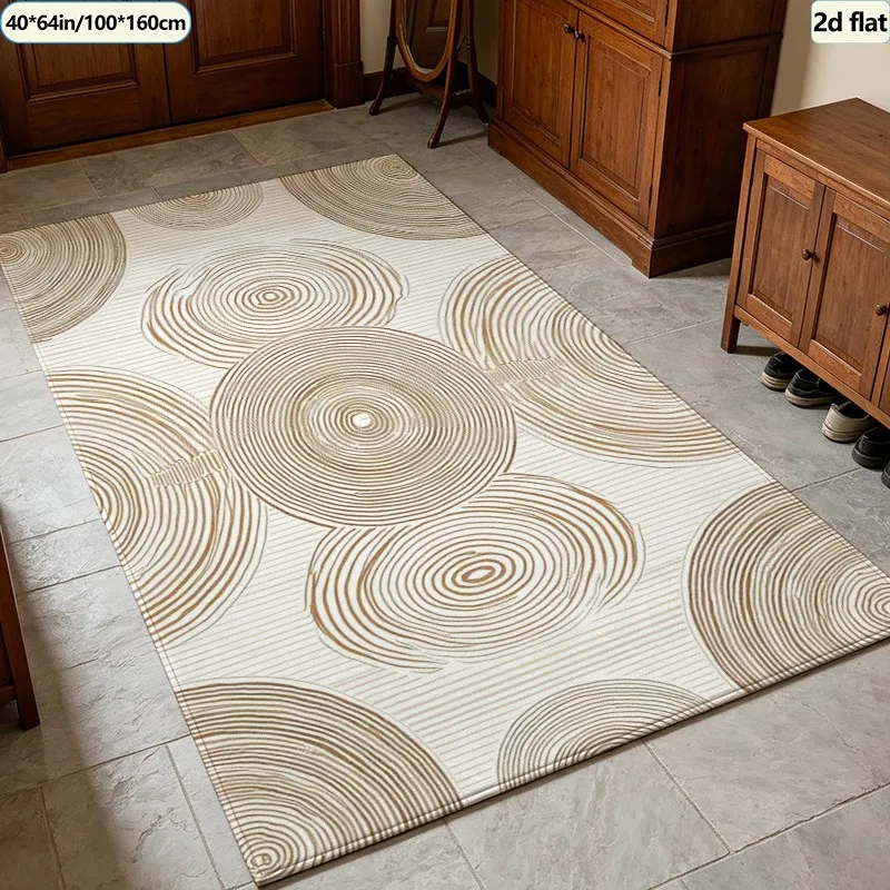 Boho Wood Ring Texture Carpet Flooring, Natural Wood Grain Pattern Area Rug Soft Floor Mat for Living Room Bedroom Home Ornament