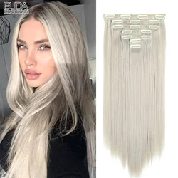 Extensiones de Cabello sintético largo y liso para mujer, extensiones de cabello de 22 pulgadas, 16 Clips, color rubio y Negro degradado