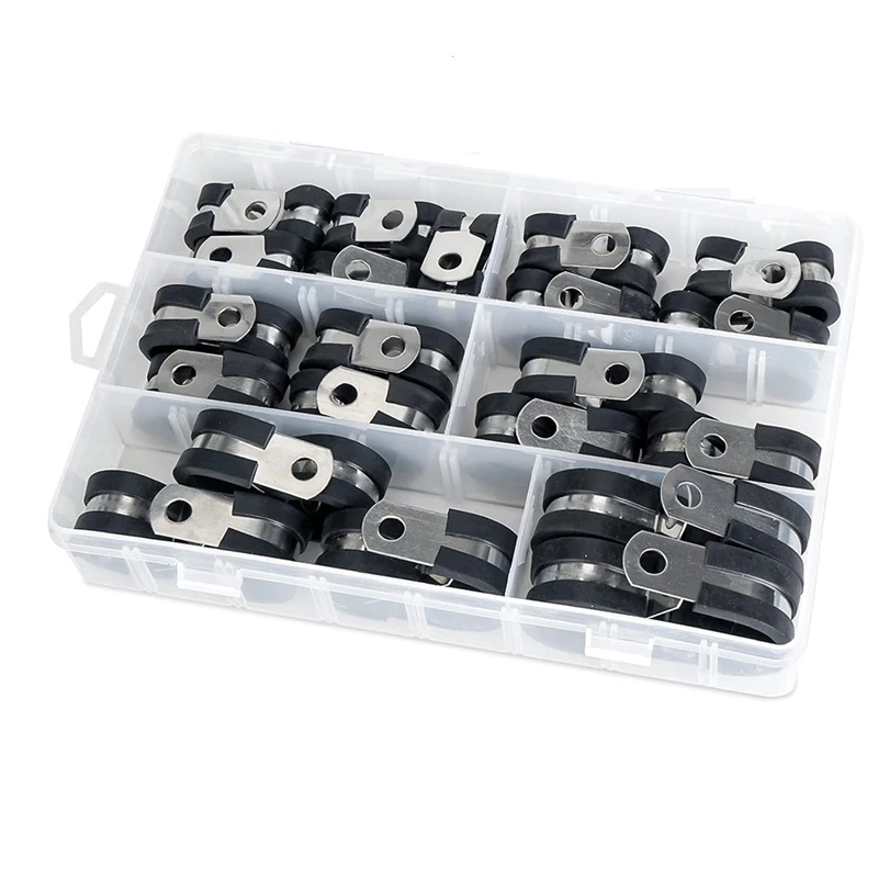 42PCS Cable Clamps Set - Rubber Cushioned 304 Stainless Steel Hose/ Loop/ Pipe Clamps In 6 Sizes