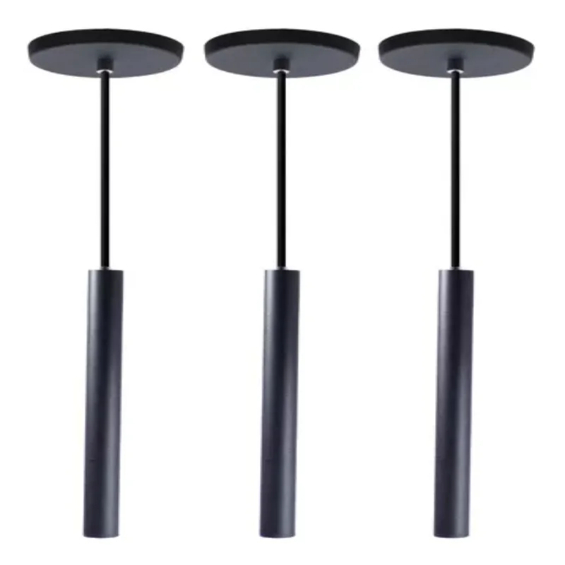 3 Pendant Tube Cylinder Aluminum Black 40 Cm +  Ceiling Luminaires