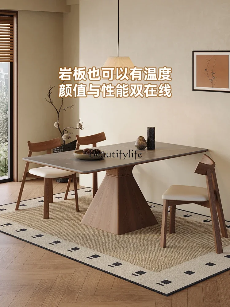 

yj5 Wabi-sabi Style Solid Wood Rock Plate Dining Table Rectangular Nordic Modern Minimalist White Wax Wood