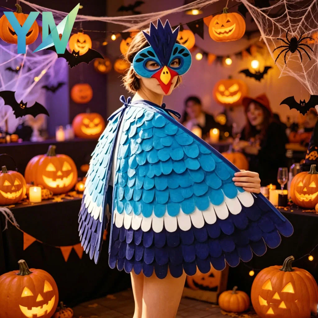 Phoenix Peacock Feather Wings Cape Mask Kit for Children Halloween Bird Show Performance Party Favor Costume Prop
