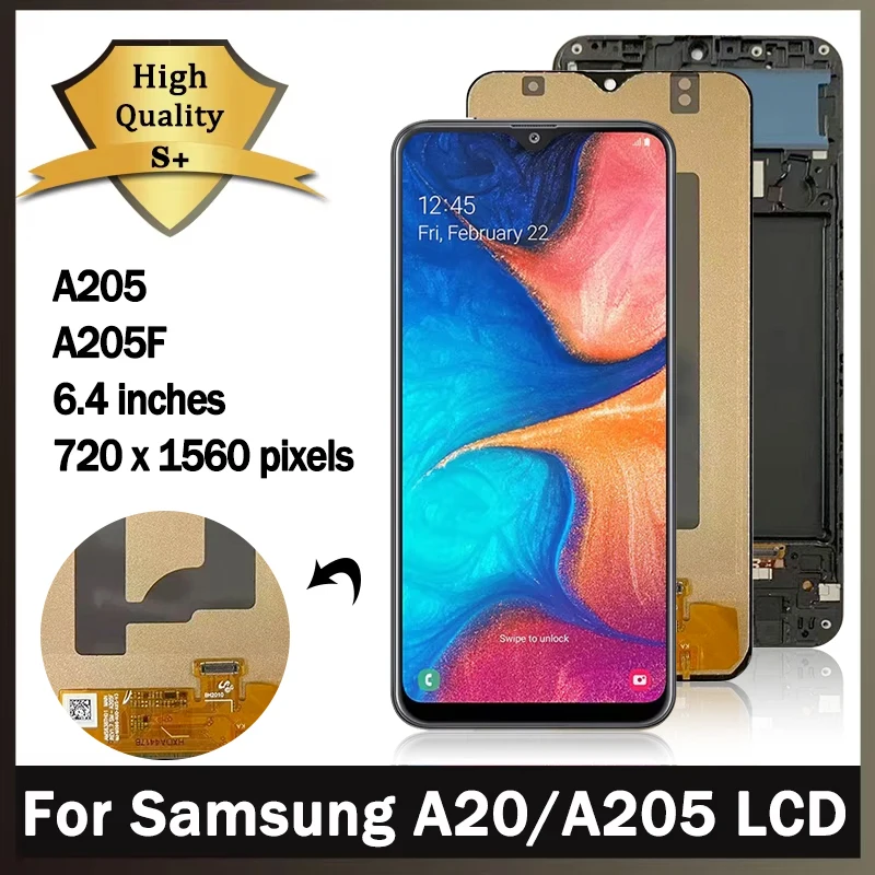 Test A20 Display For Samsung  A20 A205 SM-A205F Lcd Display Touch Screen Digitizer With Frame Assembly Replacement