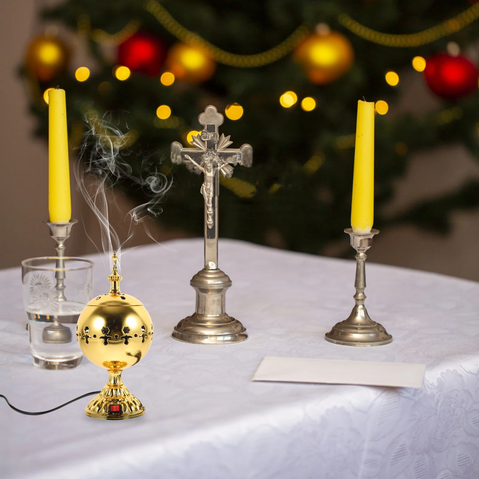 

Electric Incense Golden Censer Aroma Stove Home Decor Electric Incense Burner Vintage HOLDER Health Care