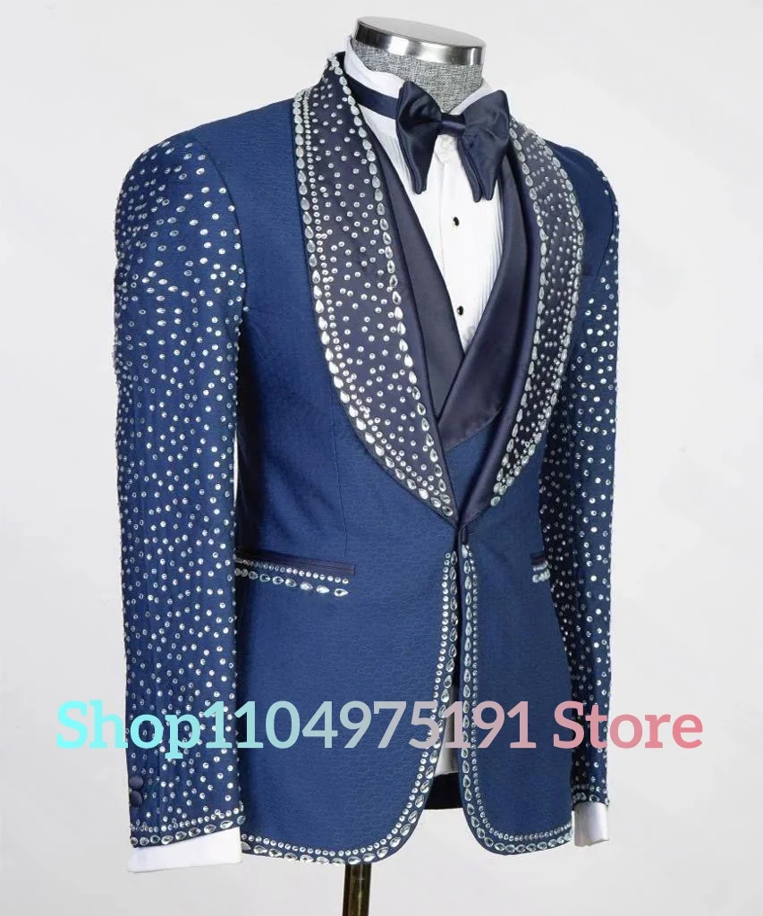 Luxury Crystal 2-piece Men's Suit Wedding Tuxedos Celebrity Gowns Temperament Prom Gowns Special Occasion Gowns Homecoming Gowns