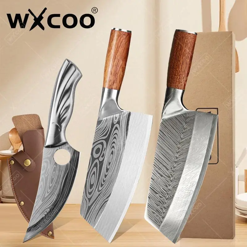 WXCOO Hackmesser, Küchenmesser, Schneiden von Fisch, Gemüse, Metzgermesser, Schneiden von Chef, Hackmesser, Fleischmesser, Allzweckmesser aus Edelstahl