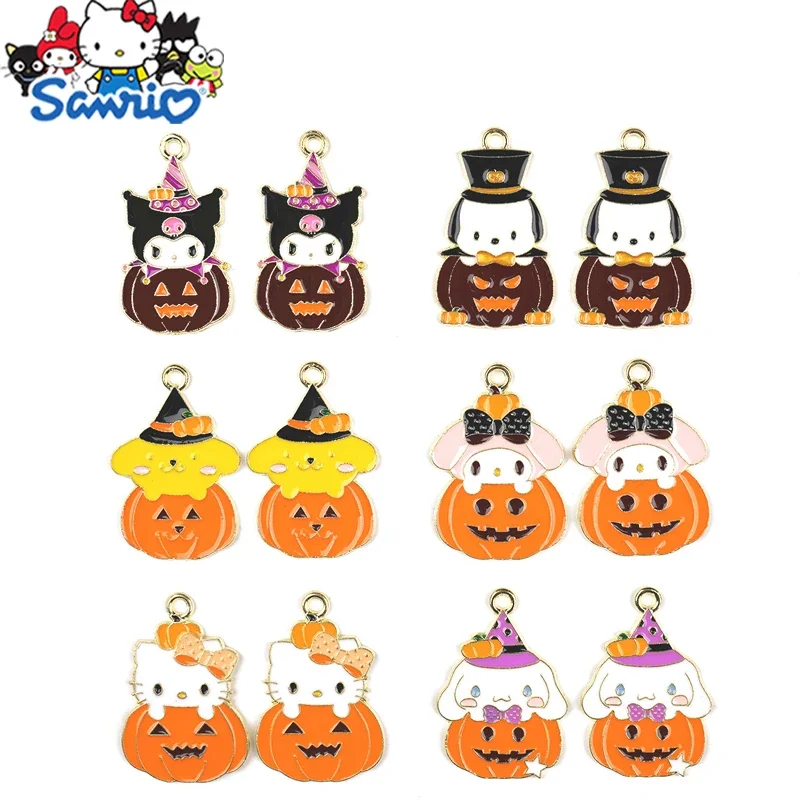 

Sanrio Halloween Pumpkin Shaped Alloy Jewelry Accessories DIY Cartoon Hello Kitty Melody Keychain Pendant Necklace Decoration