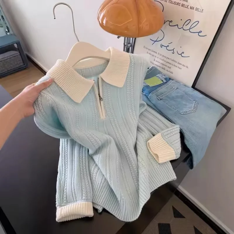 

Женский осенне-зимний новый свитер, женский повседневный свитер в стиле ретро с контрастной строчкой, элегантный вязаный кашемировый свитер, женский трикотаж