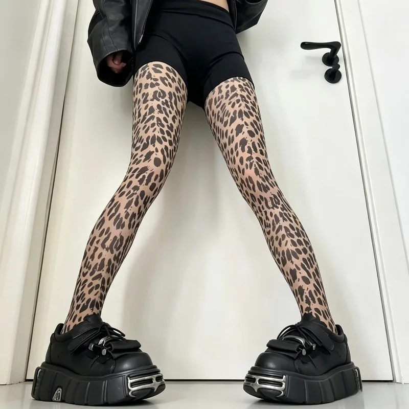 

Y2K Style Retro Leopard Print Tights Gothic Wild Animal Pattern Stockings Women Summer High Waist Ultra Stretch Sheer Pantyhose