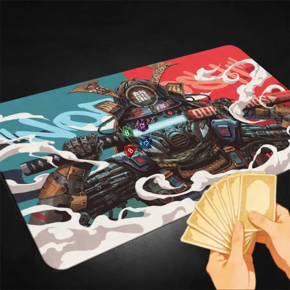Cyber Samurai Mecha Warrior TCG Playmat Japanese Ukiyo-e Wave Art Premium Non Slip Rubber Large Gaming Desk Mat Anime Decor