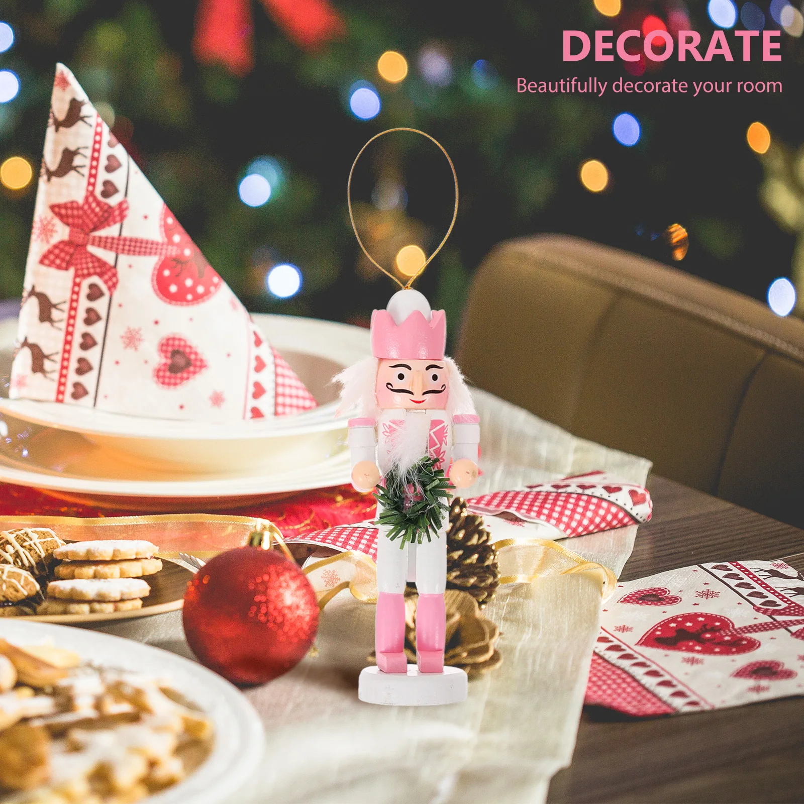 

5pcs Wooden Nutcracker Decor Holiday Desktop Ornament For Party Garden Home Hotel Restaurant Decoration Woodcraft Figure