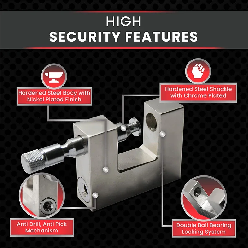 High Security Heavy Duty D-Shaped Padlock 1-3/4 Inch Width with 3 Keys for Secure Protection of Garage Doors Containers And Gate
